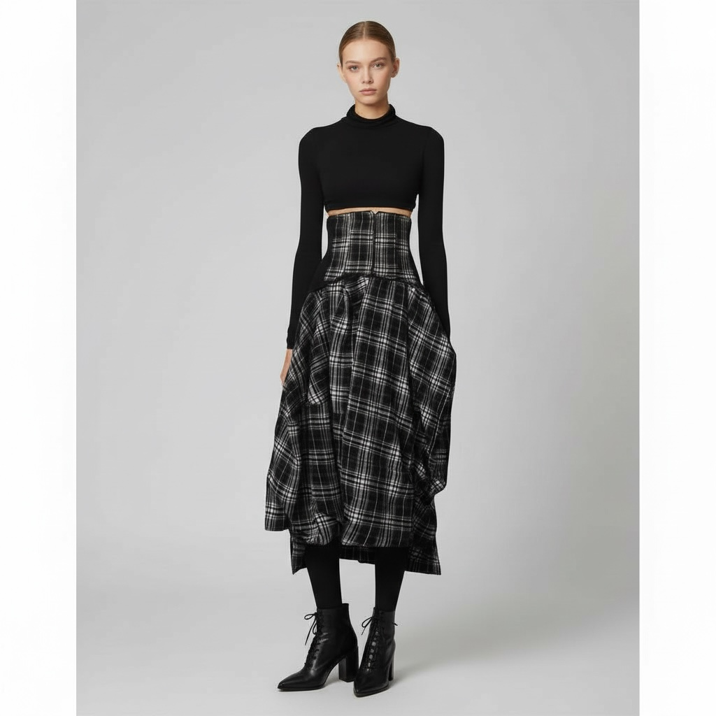 White Tartan High Waist Skirt