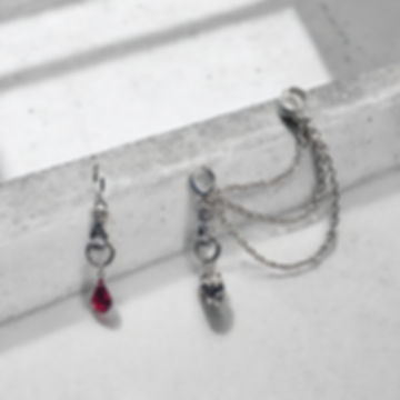 Cleopatra -  Ancient Hand On Heart Ruby And Chain Ear Cuff Earrings