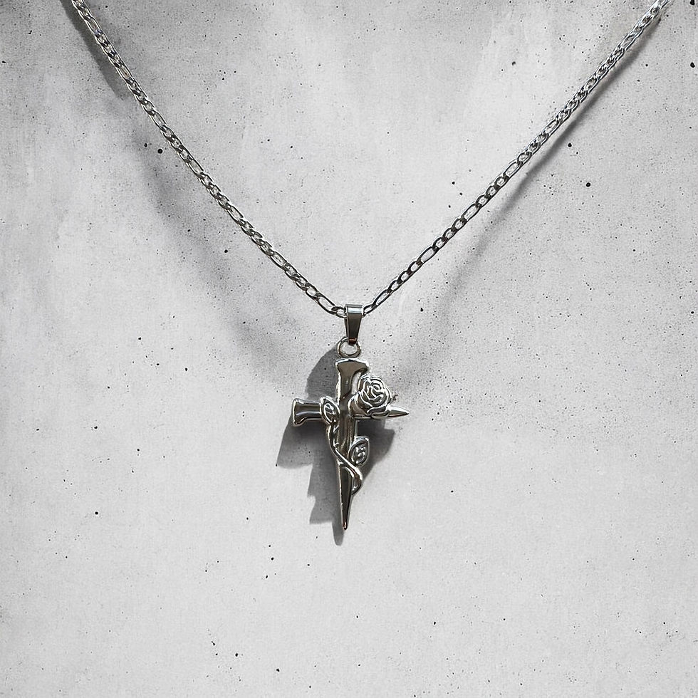 Rose and cross necklace silver