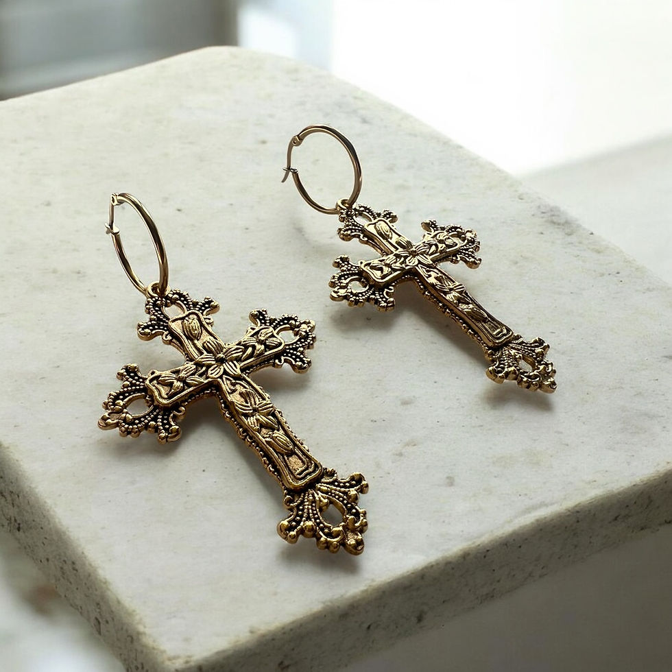 Miniature : Rosa - Large Gothic Cross Hoop Earrings