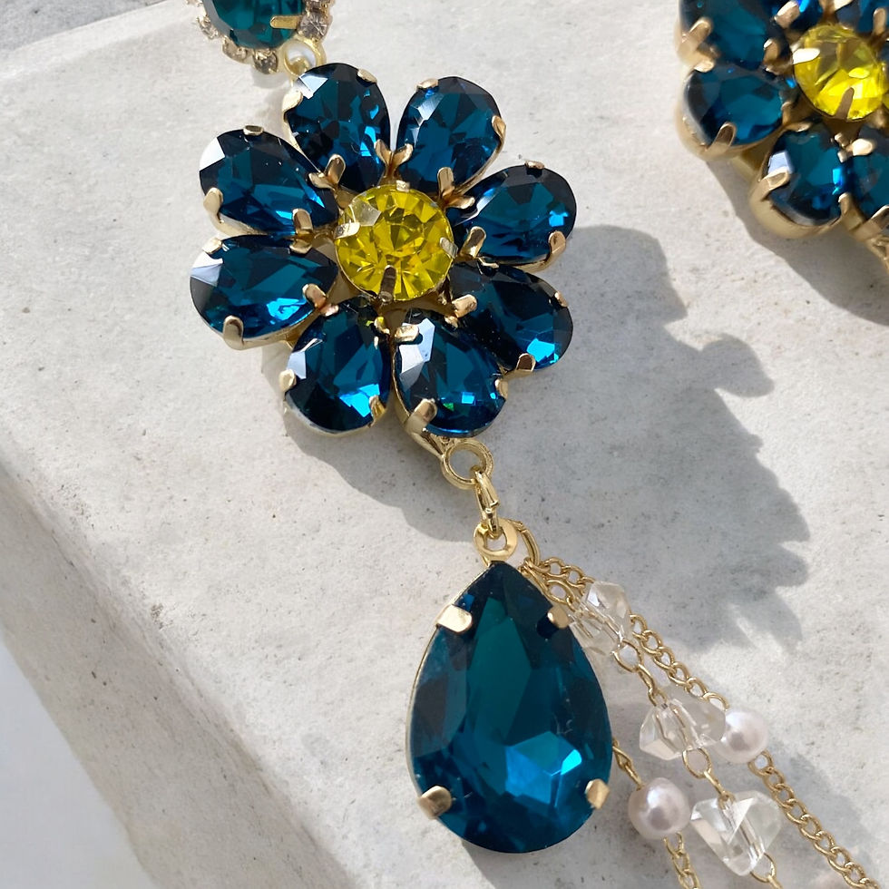 Thumbnail: Jewel and bead flower earrings