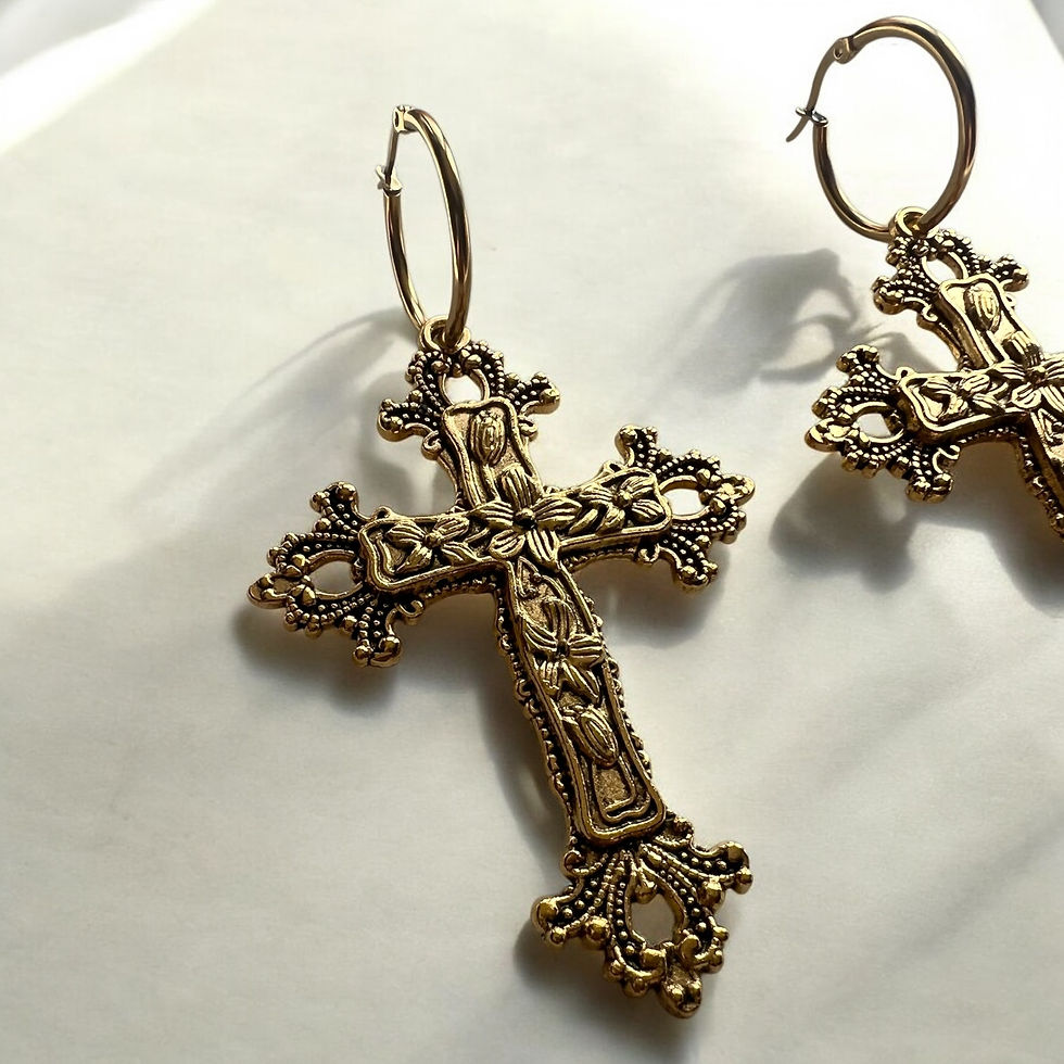 Miniature : Rosa - Large Gothic Cross Hoop Earrings