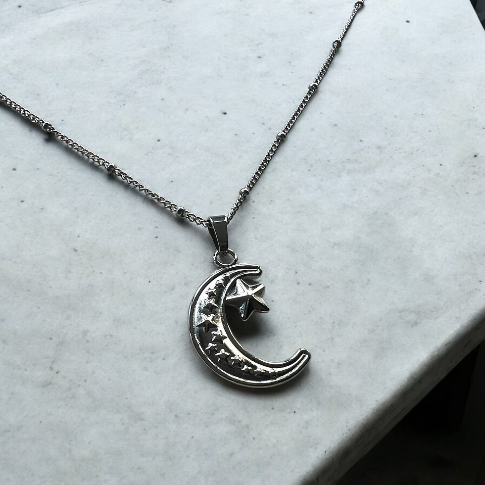 Moon and stars necklace silver