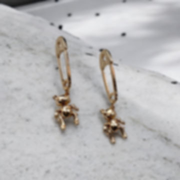 Laura - Gold Safety Pin Teddy Bear Earrings