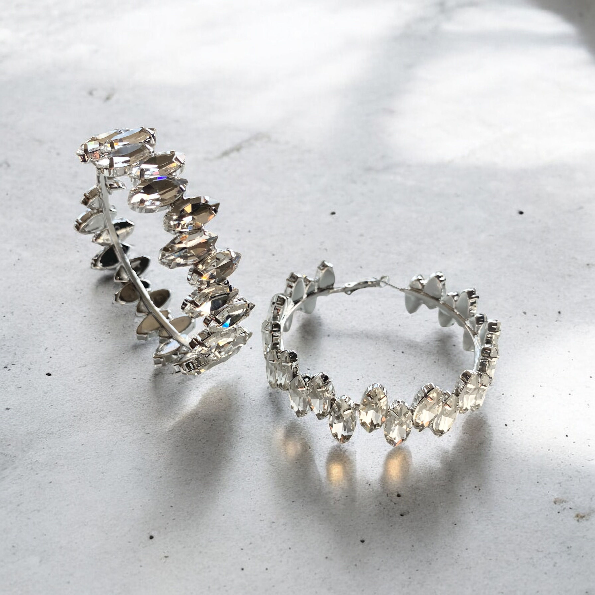 Large Crystal statement hoop earrings silver