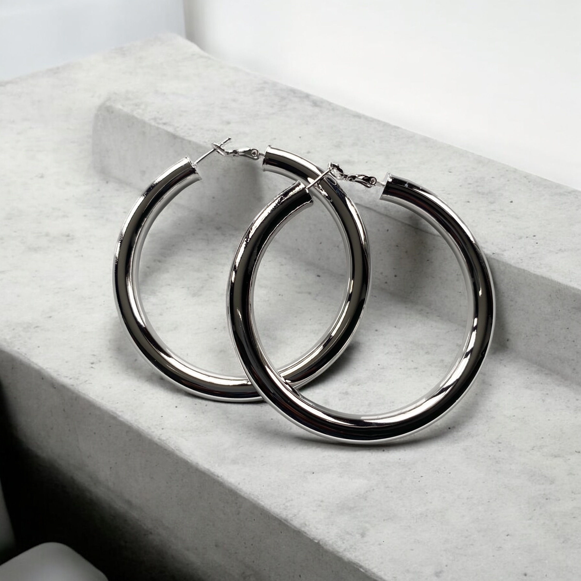 Chunky Thick Hoop Earrings silver