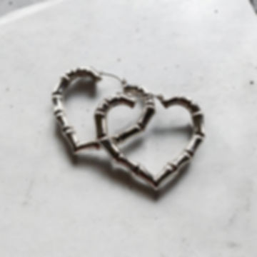 Bamboo heart hoop earrings silver