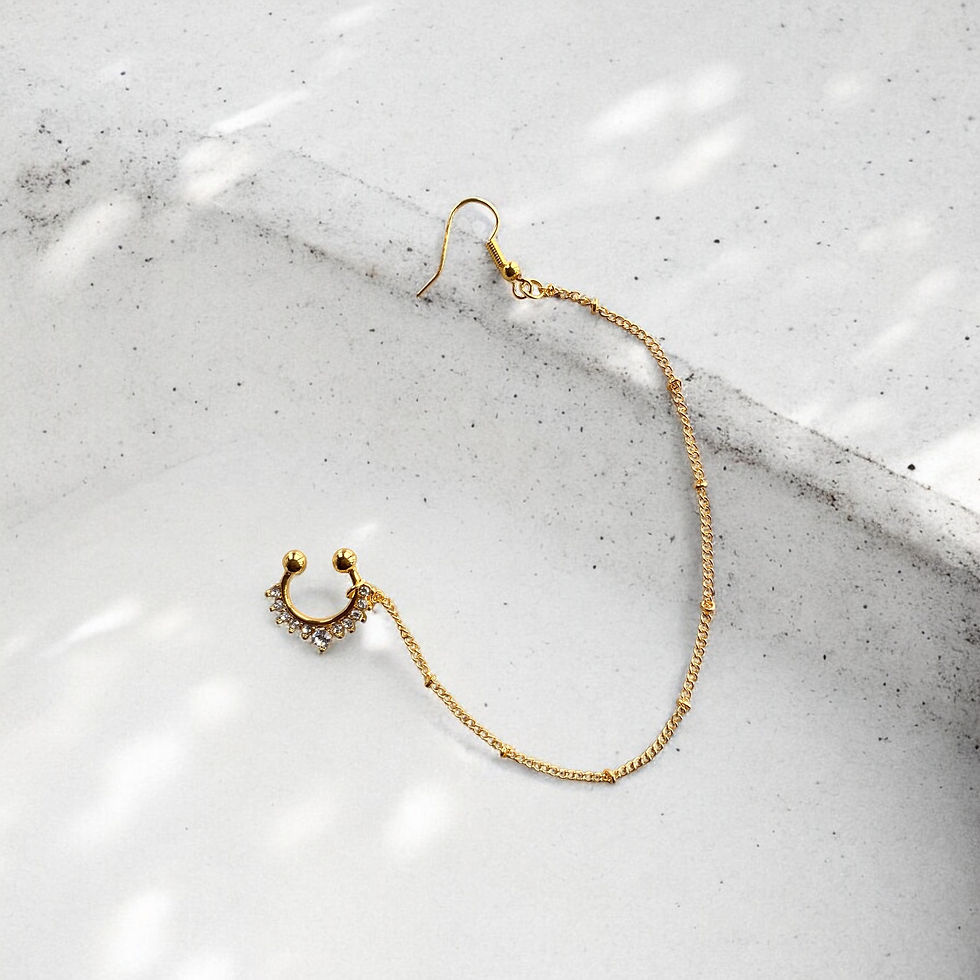 Crystal and chain faux septum ring gold