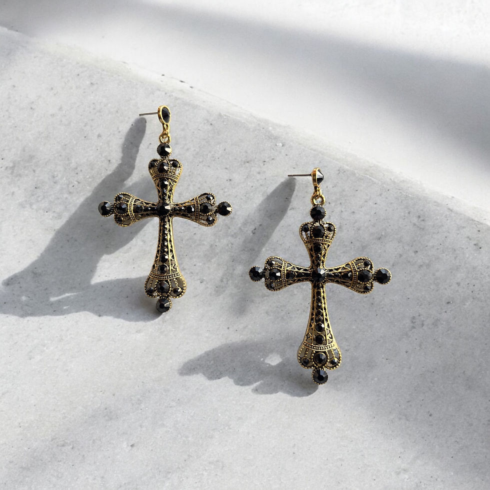 Thumbnail: Large gold cross earrings