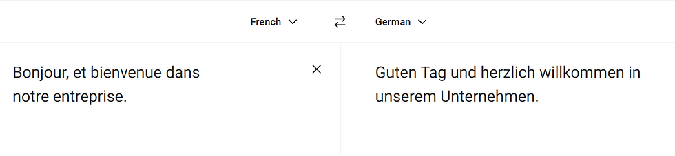 Traduction du texte "Bonjour, et bienvenue dans notre entreprise." avec DeepL Traducteur