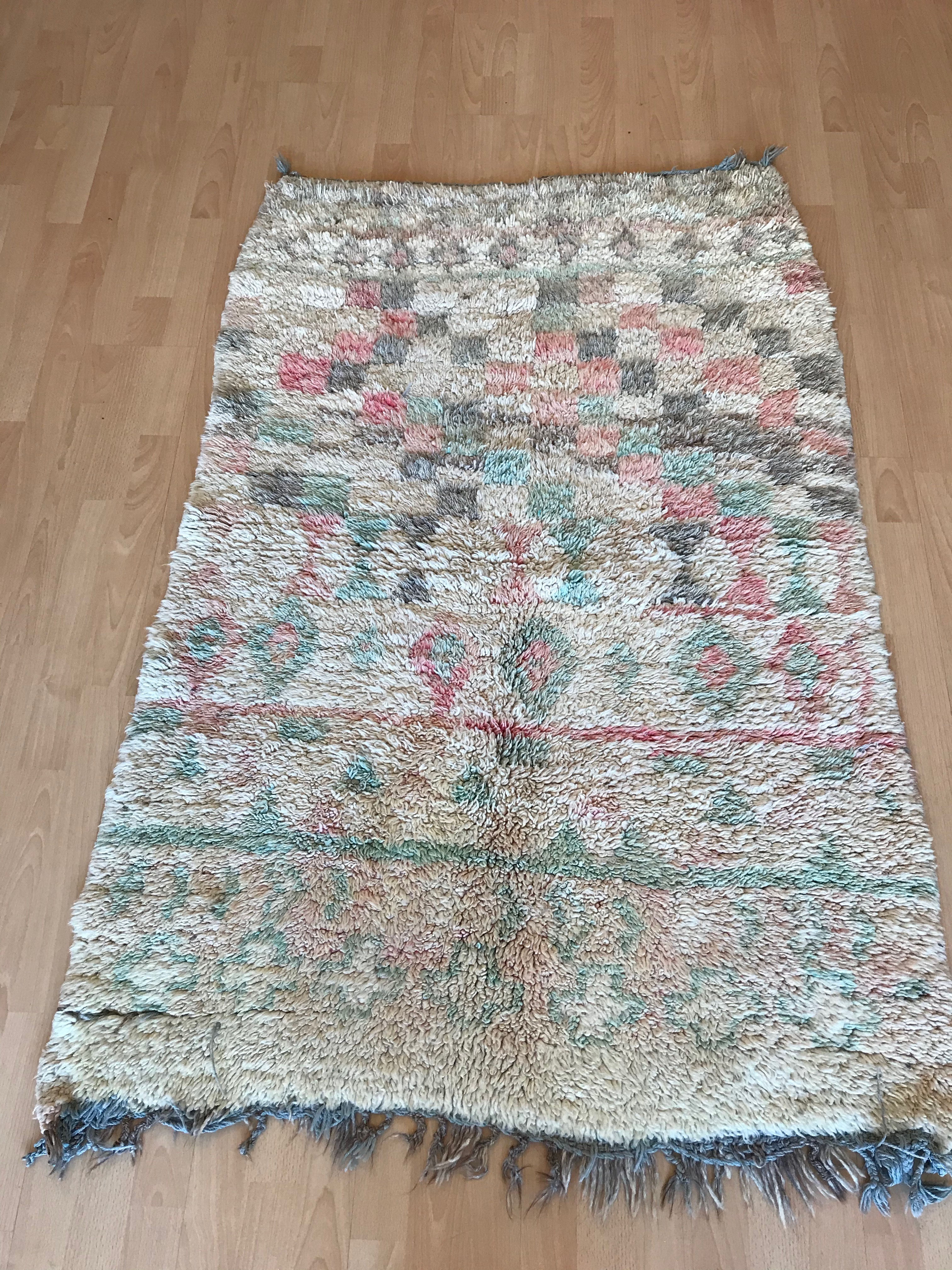 Pink & Green Abstract Boujad Rug