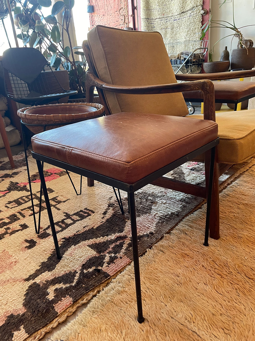 Thumbnail: Leather Stool w/ Iron Legs