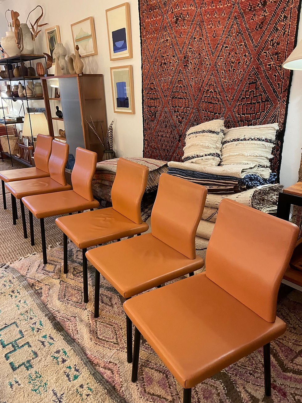 Thumbnail: Tan Leather Memphis Dining Chairs for Knoll