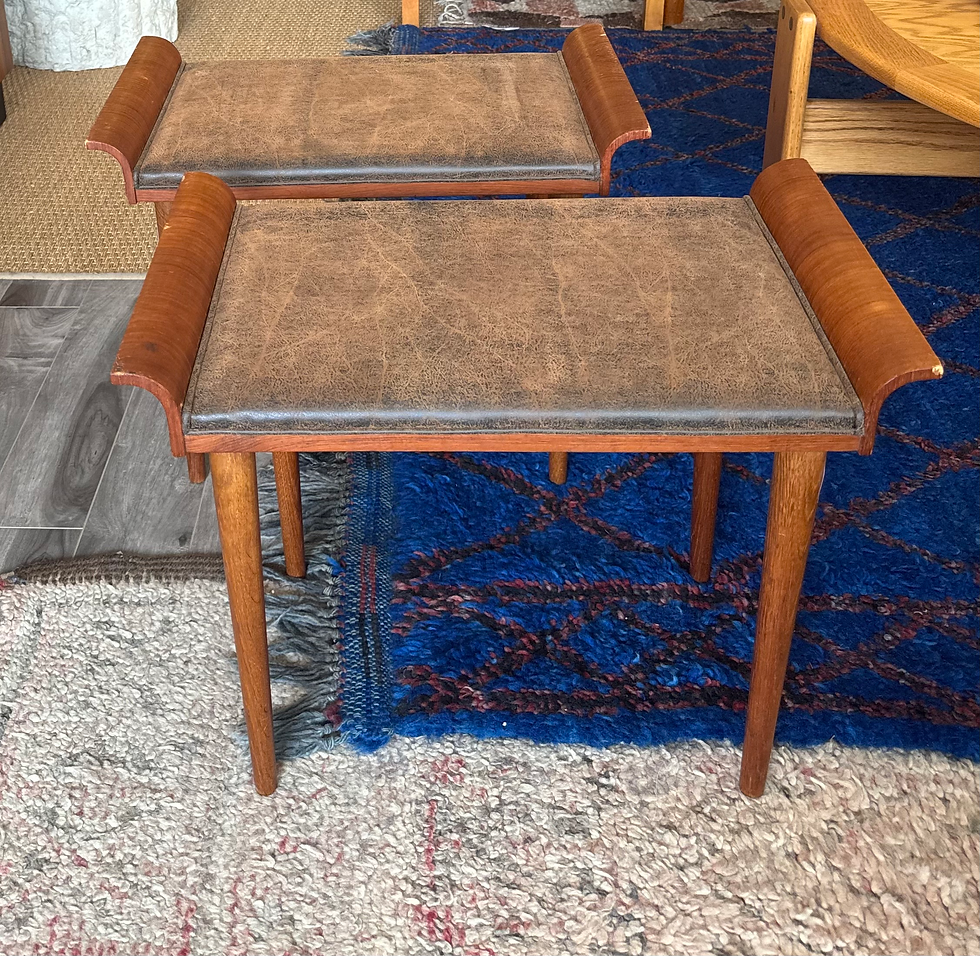 Thumbnail: Danish Wooden Winged Stools w/ Leather