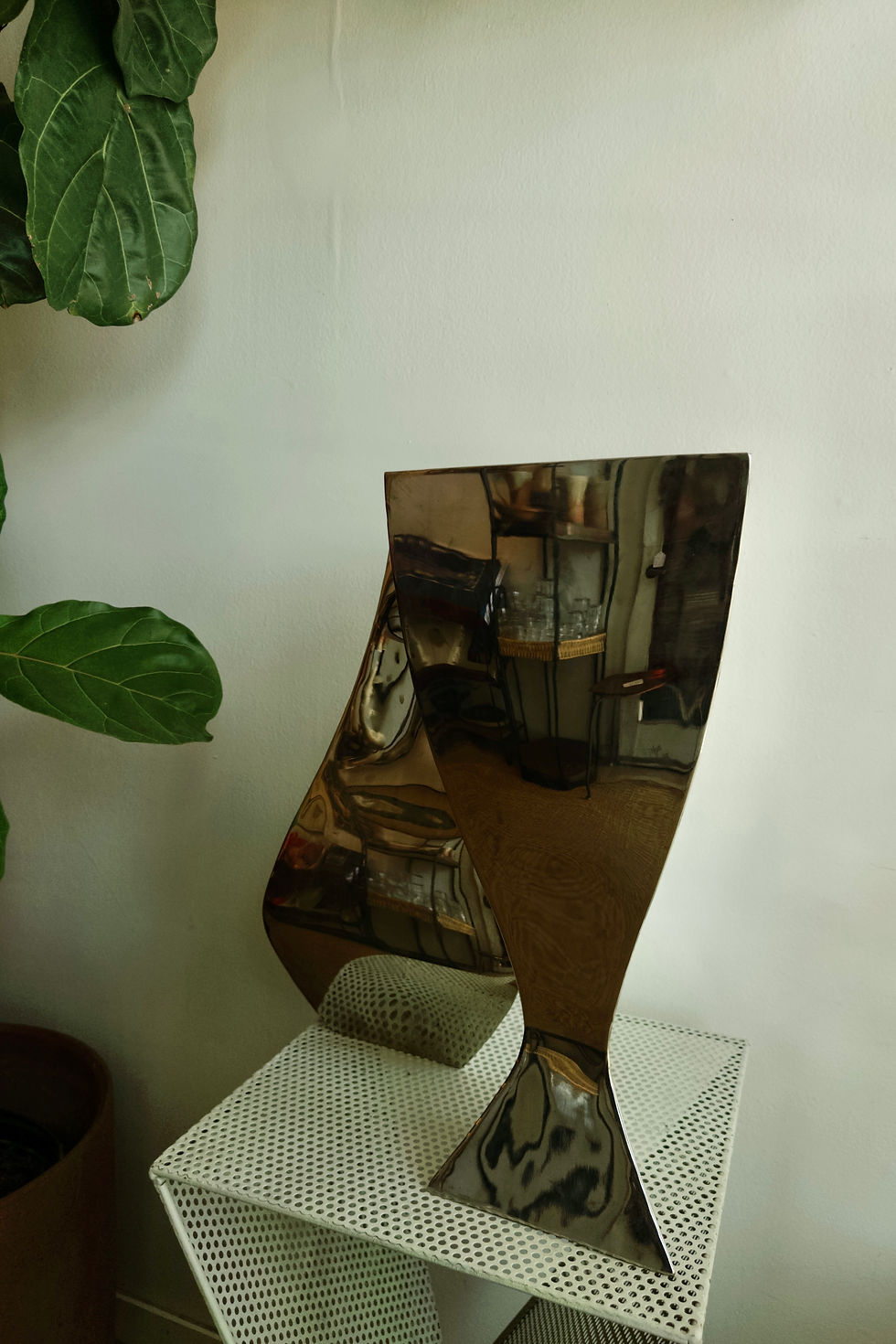 Thumbnail: Triangular Polished Chrome Plated Steel "Biomorphic" Vase