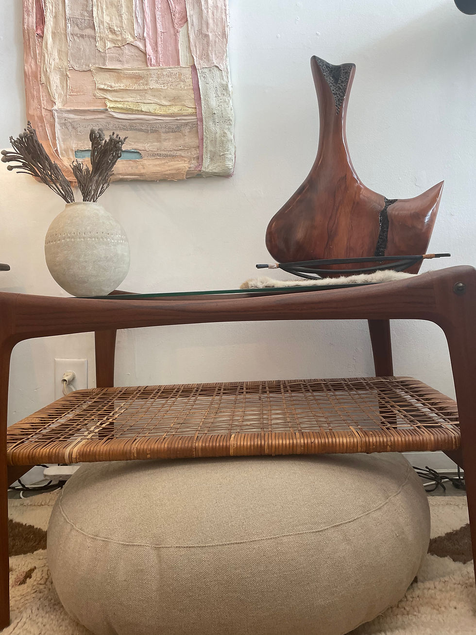 Thumbnail: vintage rattan coffee table w/ glass