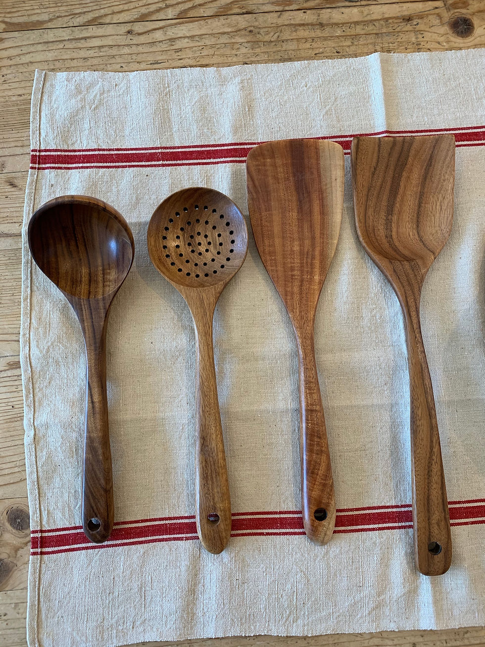 set of wooden kitchen utensils