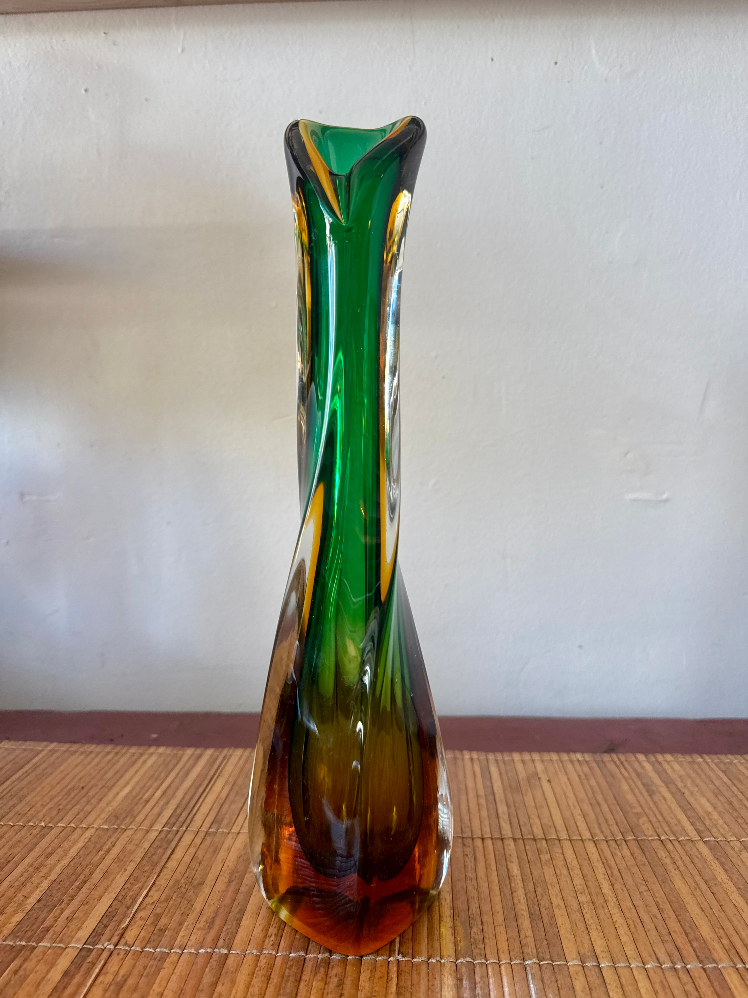 1970's Murano Green Twist Vase