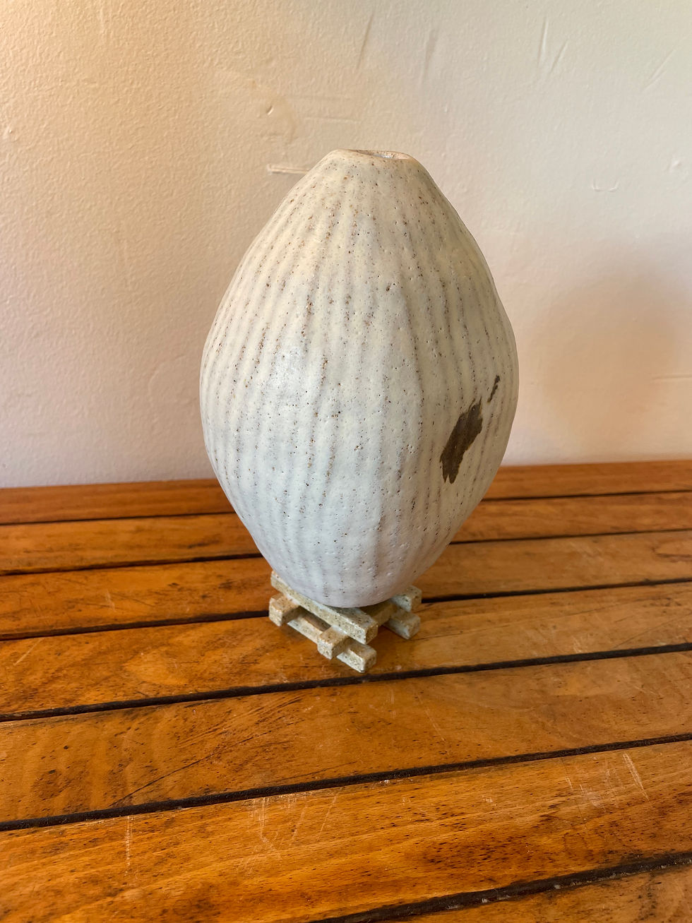 Thumbnail: Large vessel w/iron oxide on jenga base by Ren Ceramics