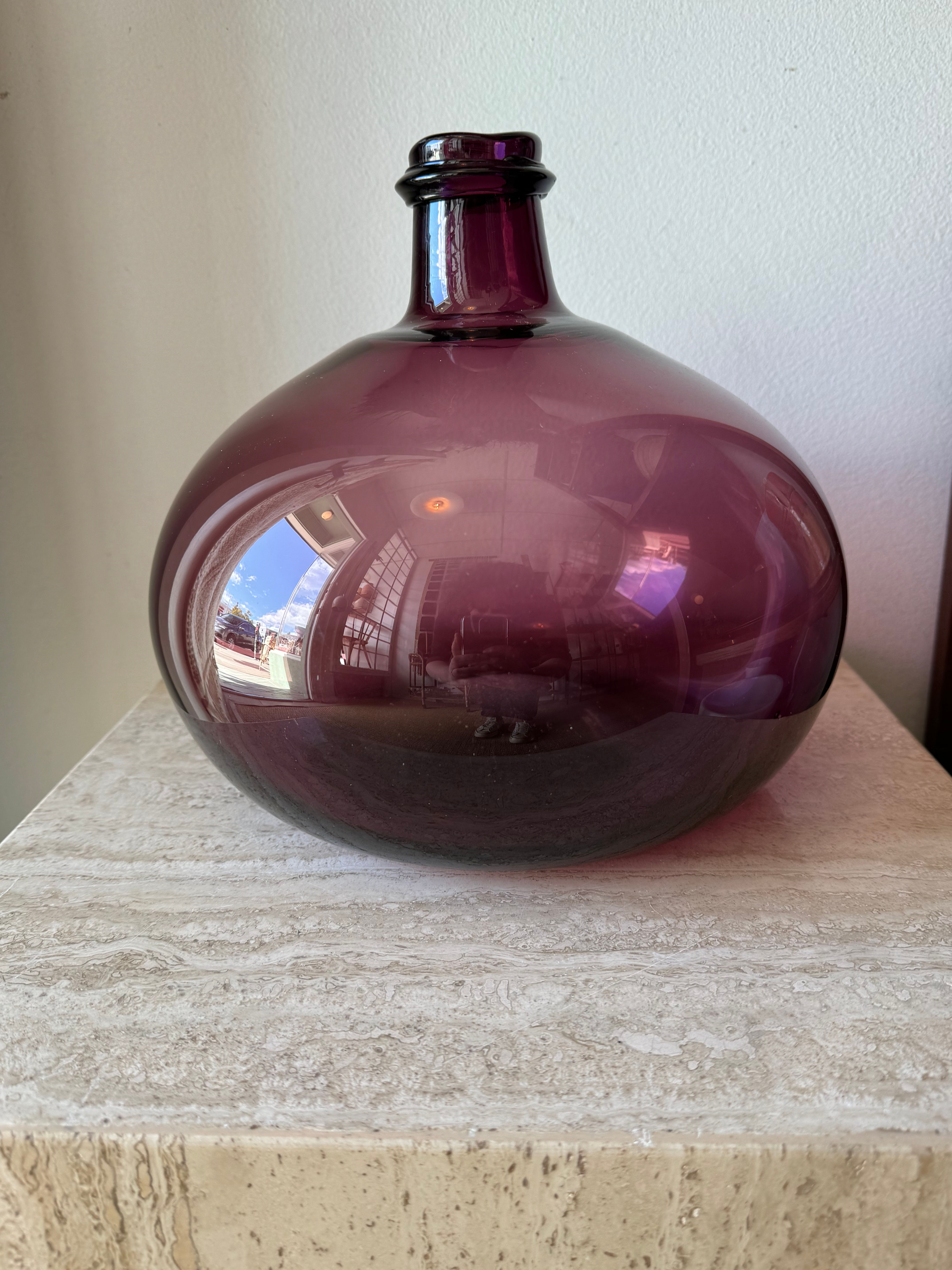 1920's French Purple Handblown Glass Bottle Vase