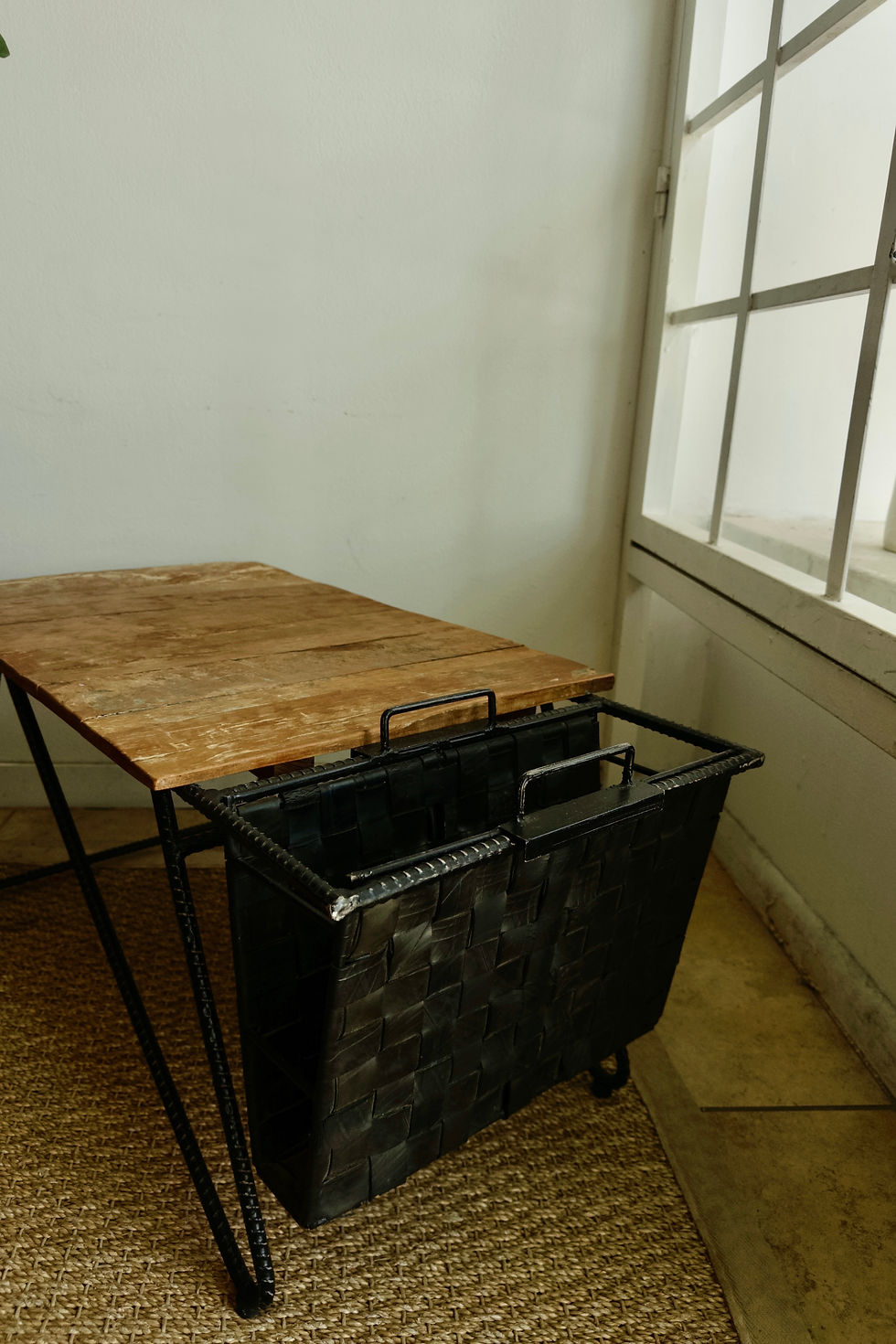 Thumbnail: Rare Mid Century Modern Primitive Table w/ Magazine Holder