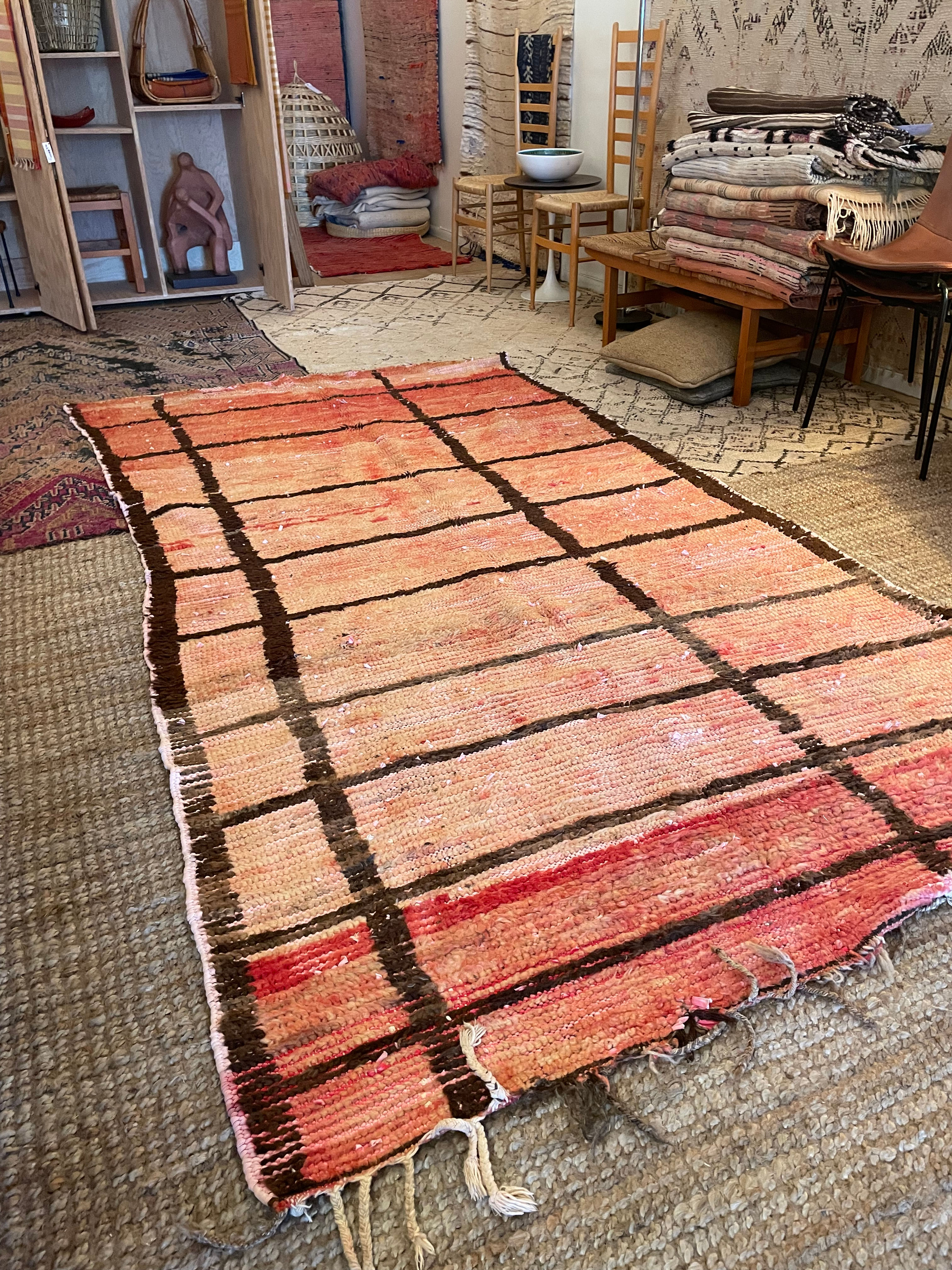 1950's Pink / Brown Grid Moroccan Rug