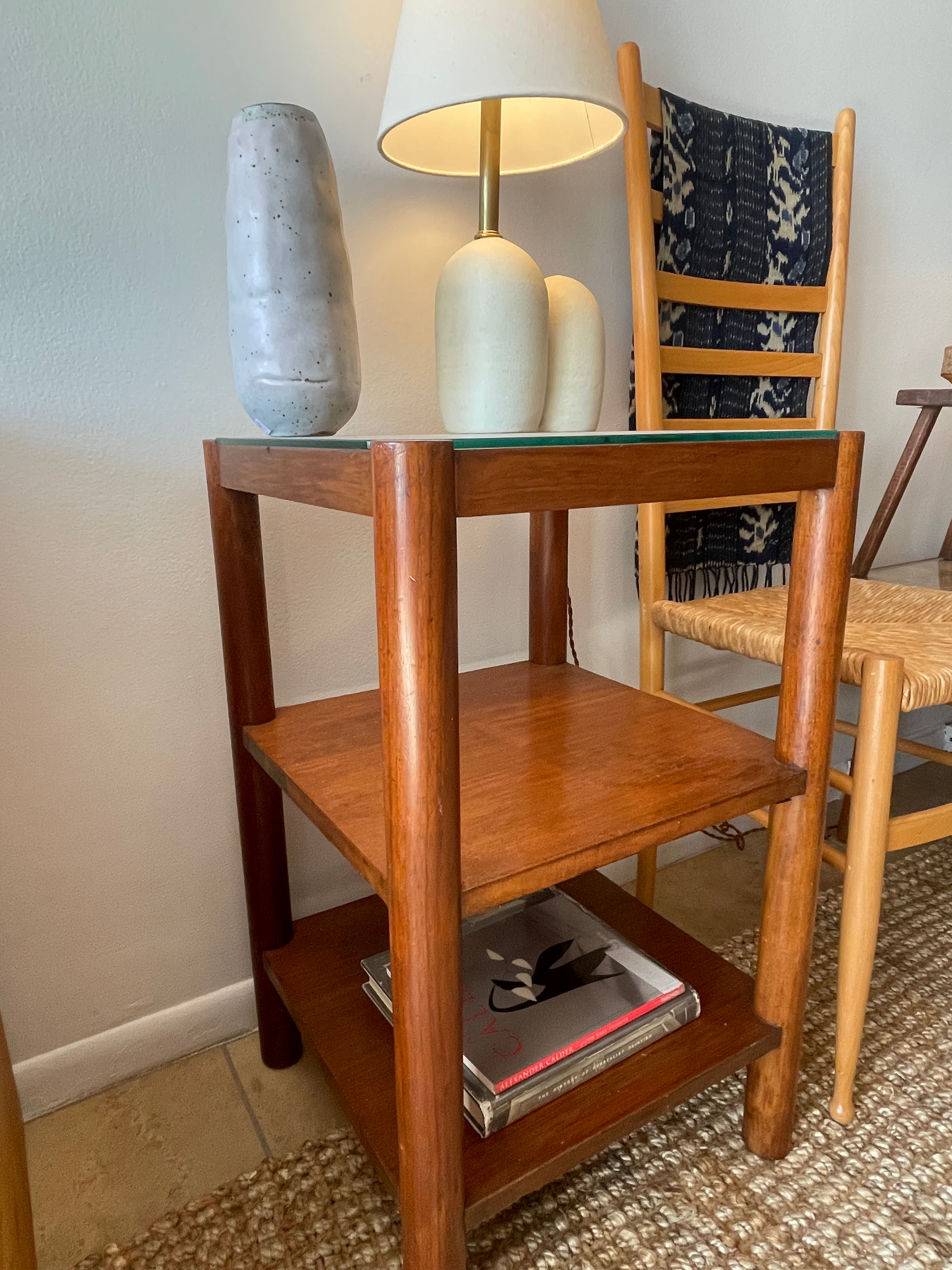 French Wooden Side Table w/ Glass
