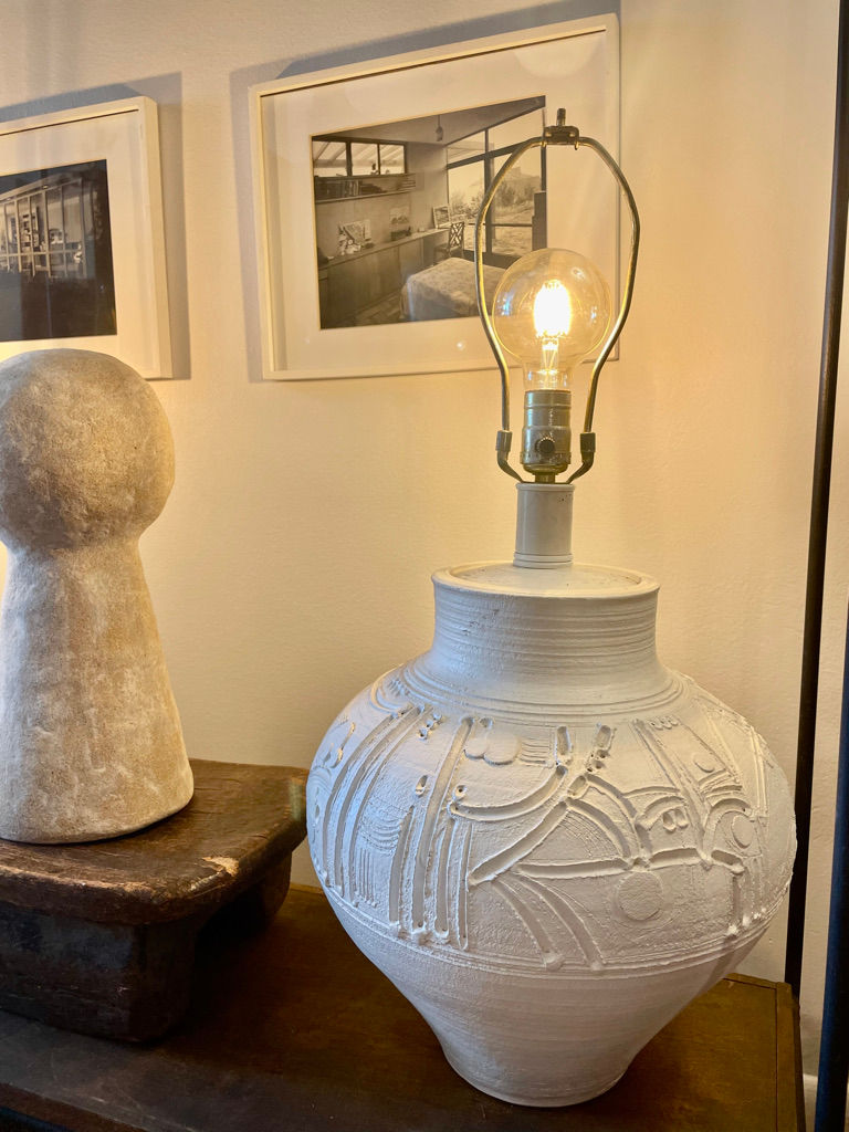 Thumbnail: Sculptural 'Hand Carved'  Plaster Table Lamps