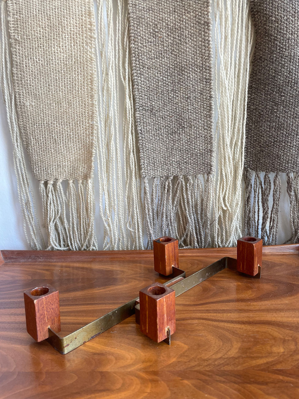 Thumbnail: Wooden / Brass Geometric Candleholder