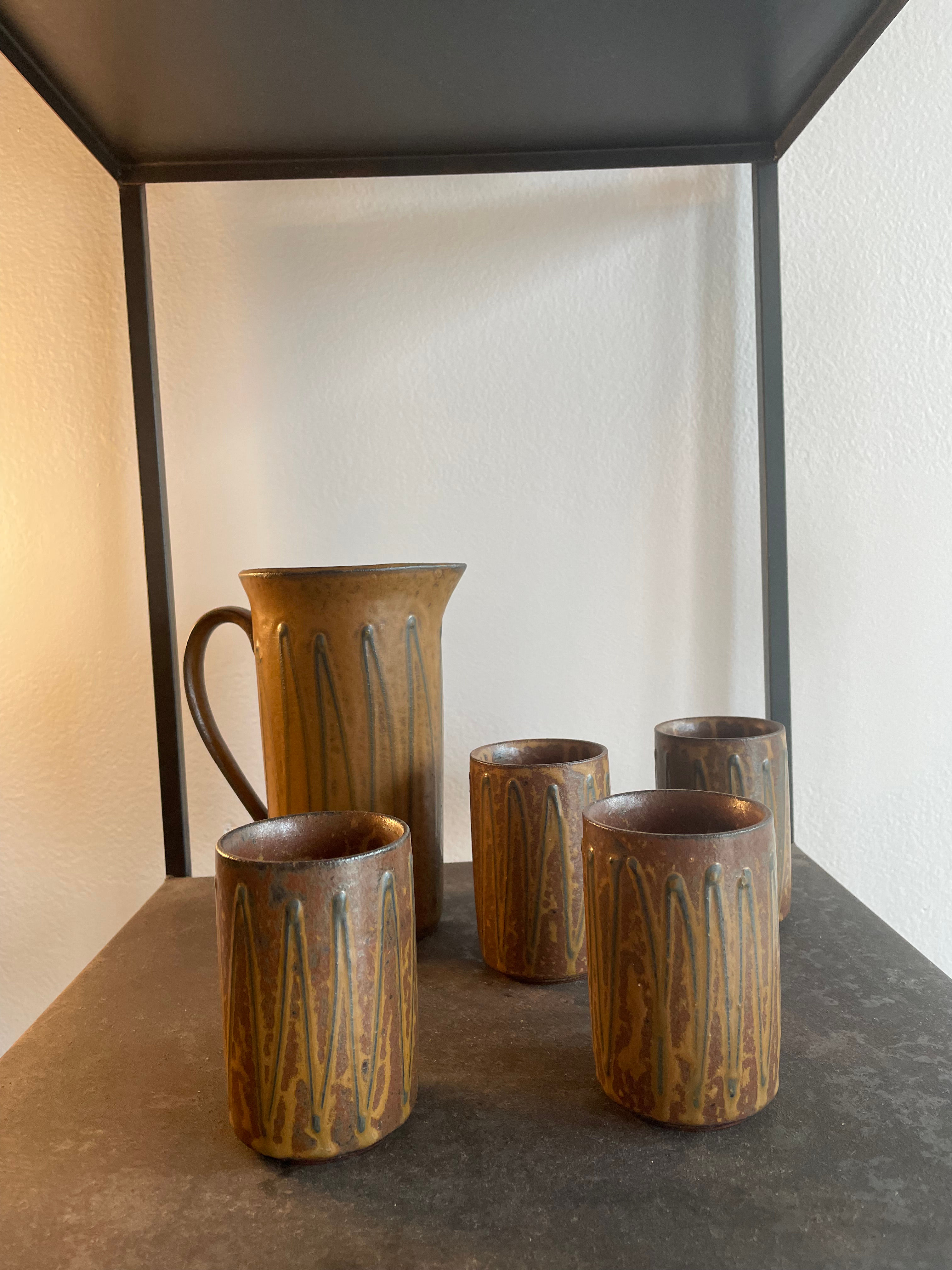 1970's Ceramic Pitcher with 4 cups