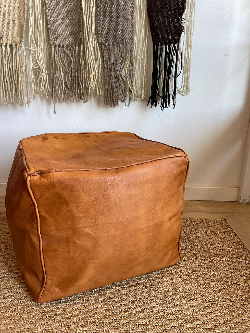 Thumbnail: Vintage Tan Leathered Cube Footrest/ Pillow