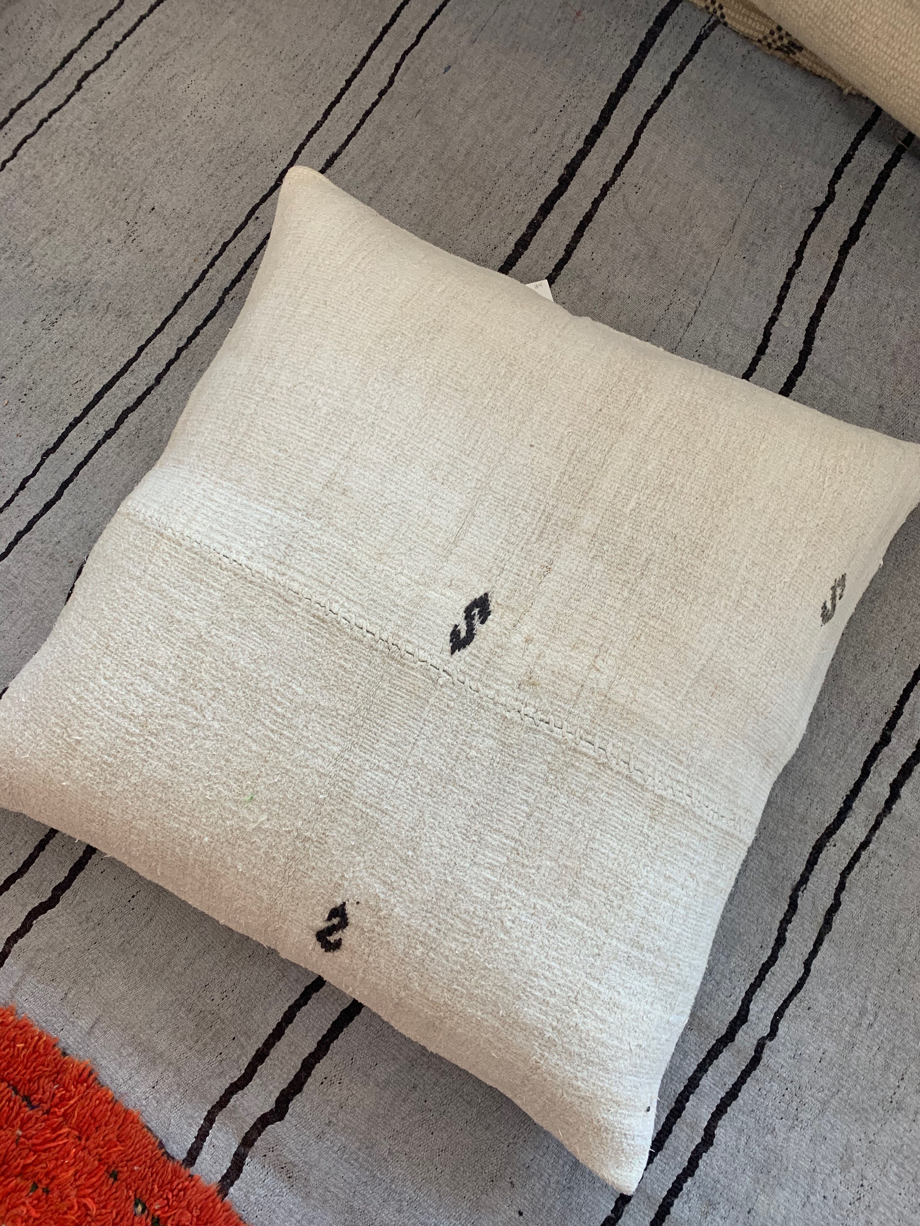 Large Turkish Hemp Pillow w/ Embroidery