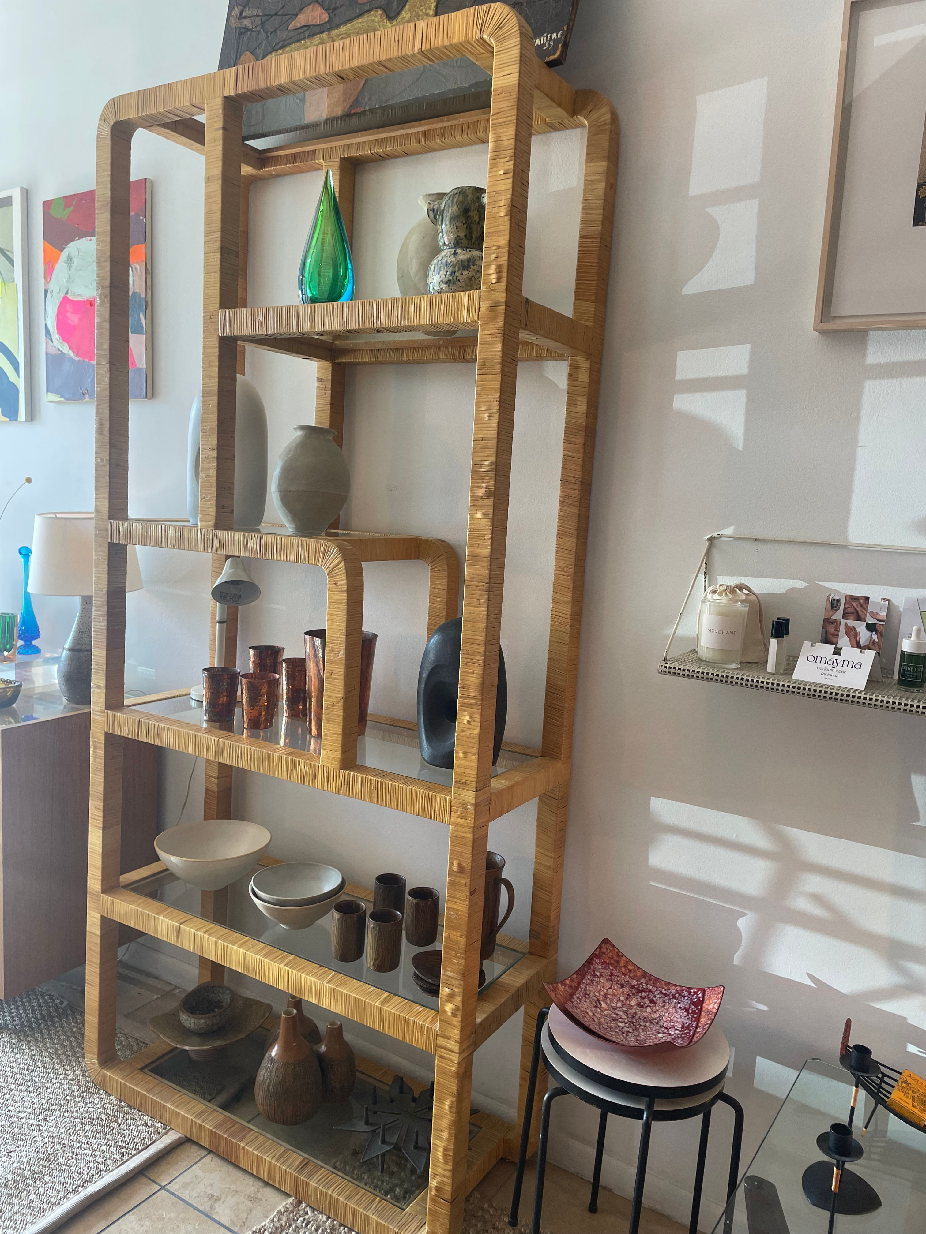 1970's Rattan Wrapped Shelving Unit