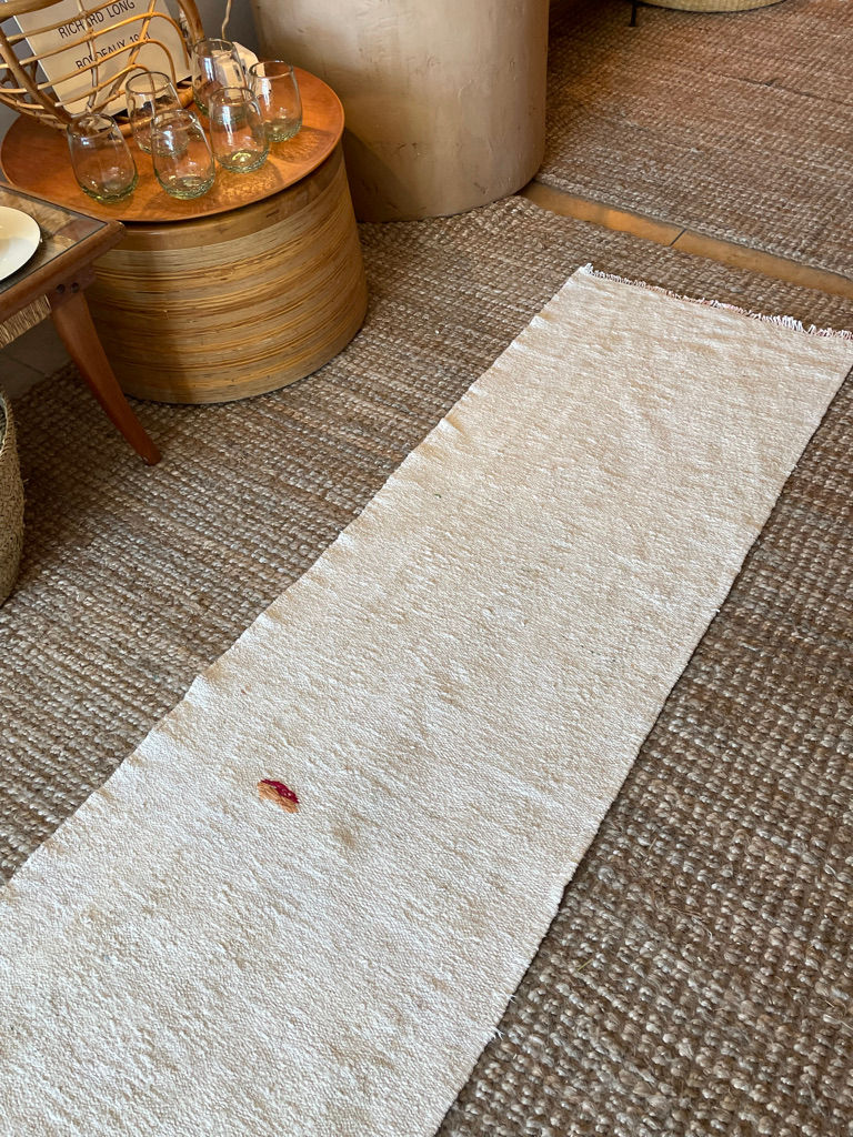 7 ft White Hemp Runner w/ Embroidery