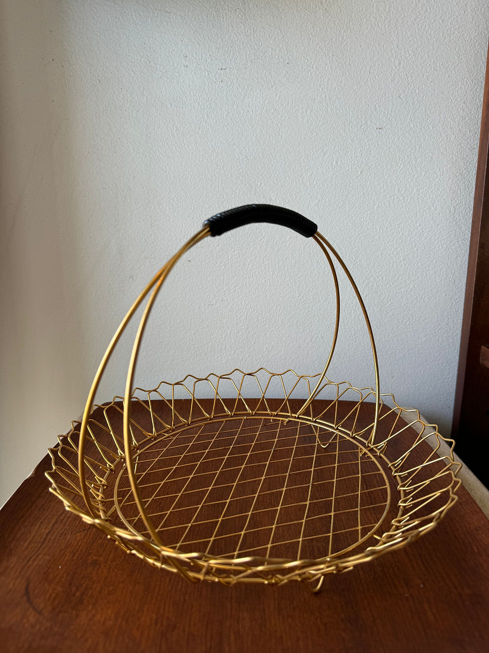 Thumbnail: 1950's French Round Gold Metal Fruit Basket w/ handle