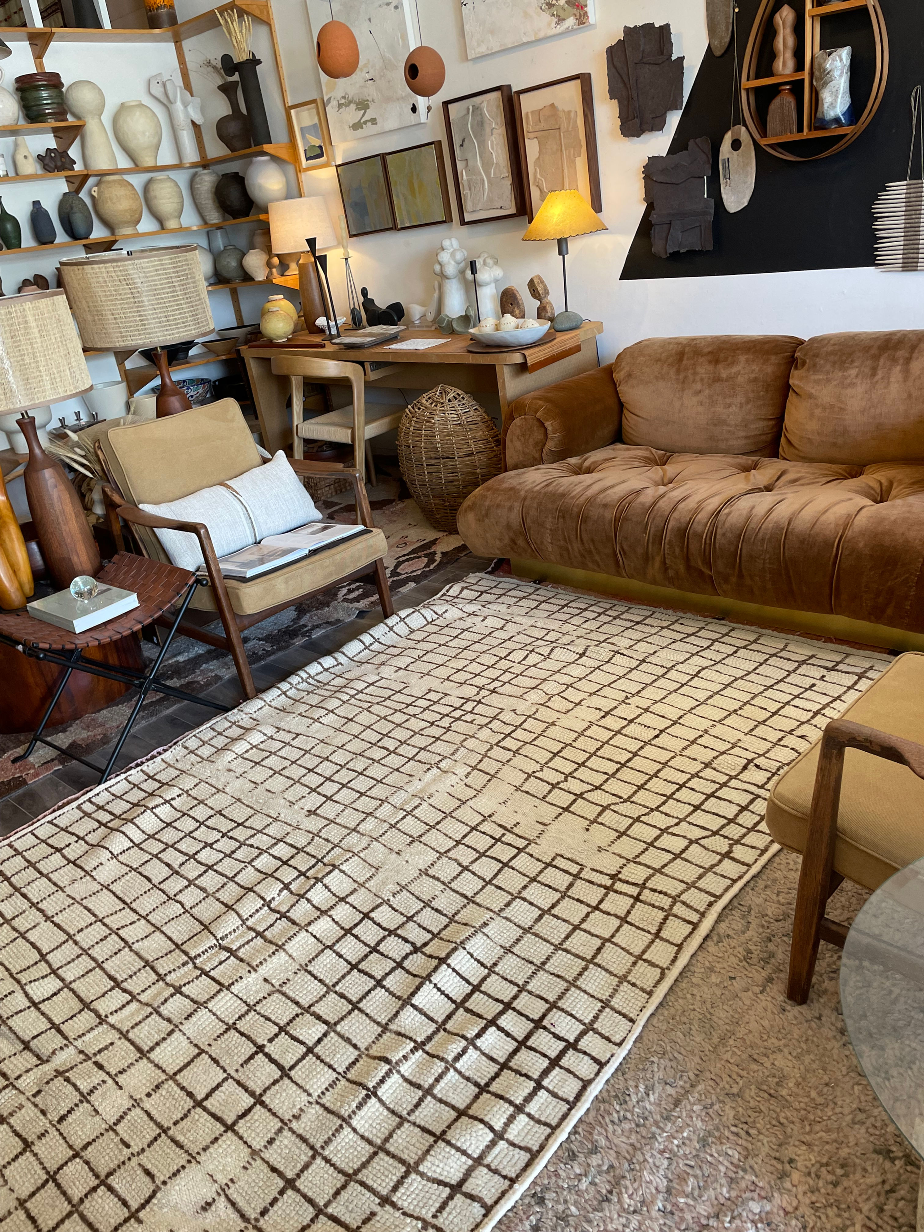 Large 1940's Beniourian Checkered Rug