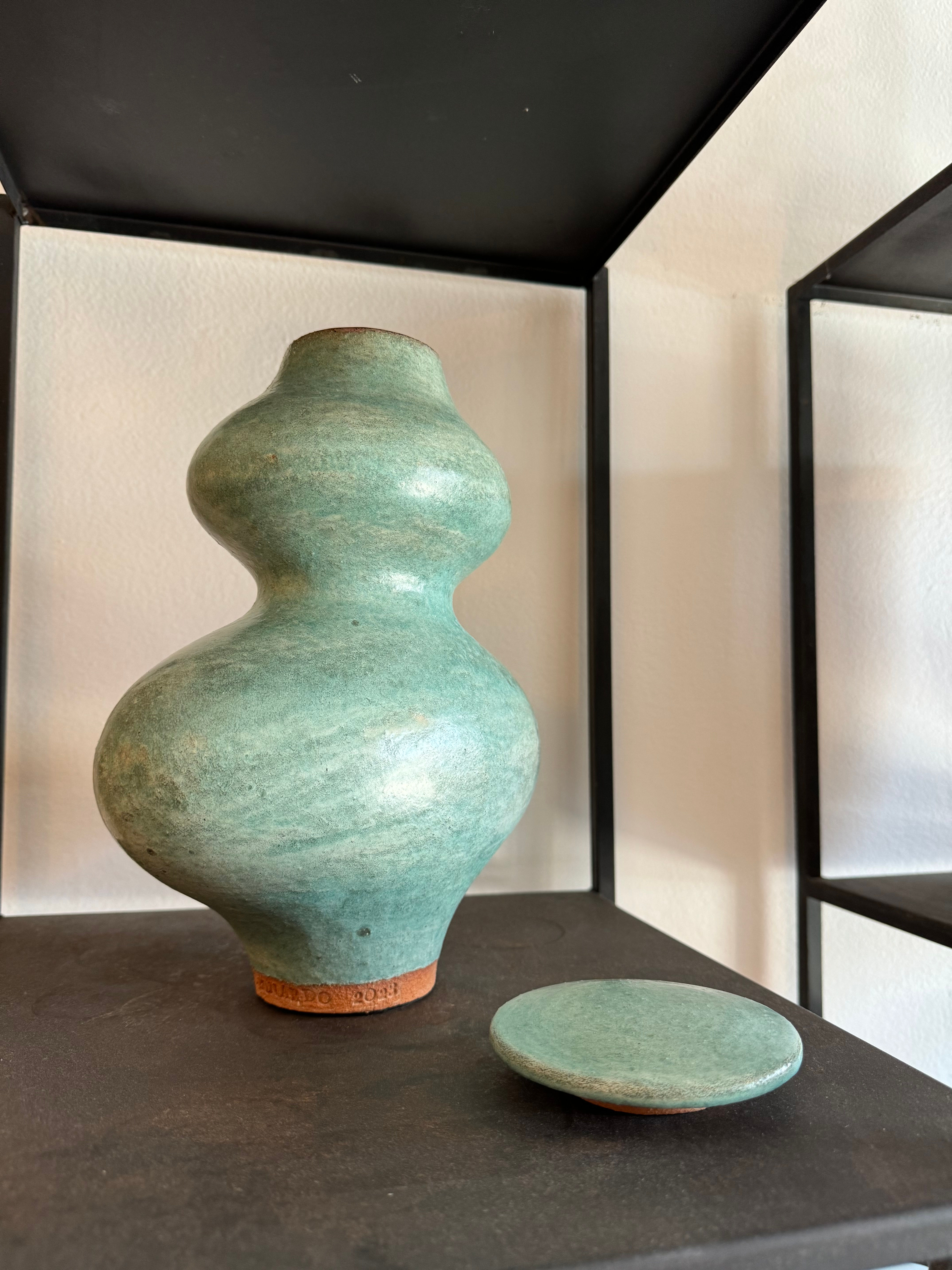 Teal  Curve Vessel w/ Lid