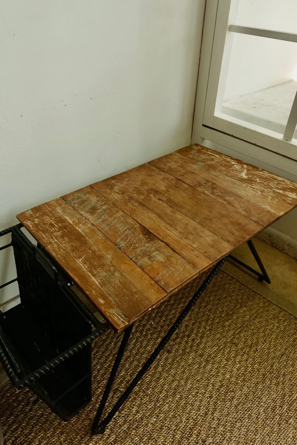 Thumbnail: Rare Mid Century Modern Primitive Table w/ Magazine Holder
