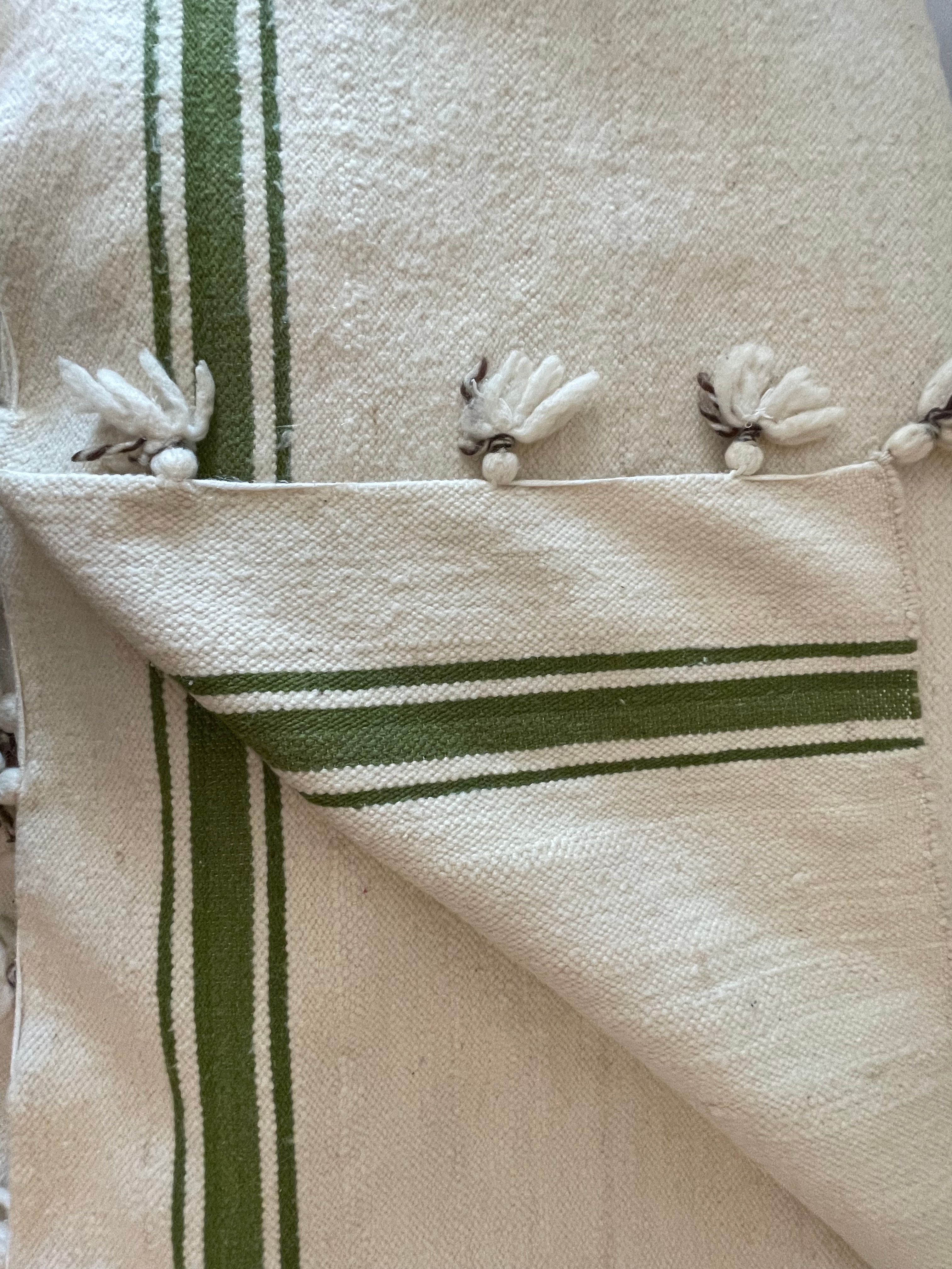 Green Stipe Wool Blanket / Rug