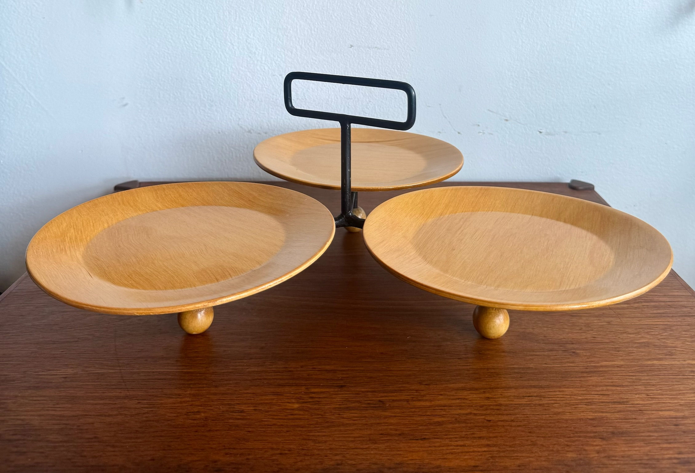 Tony Paul 3-Plate Iron and Wood Serving Tray