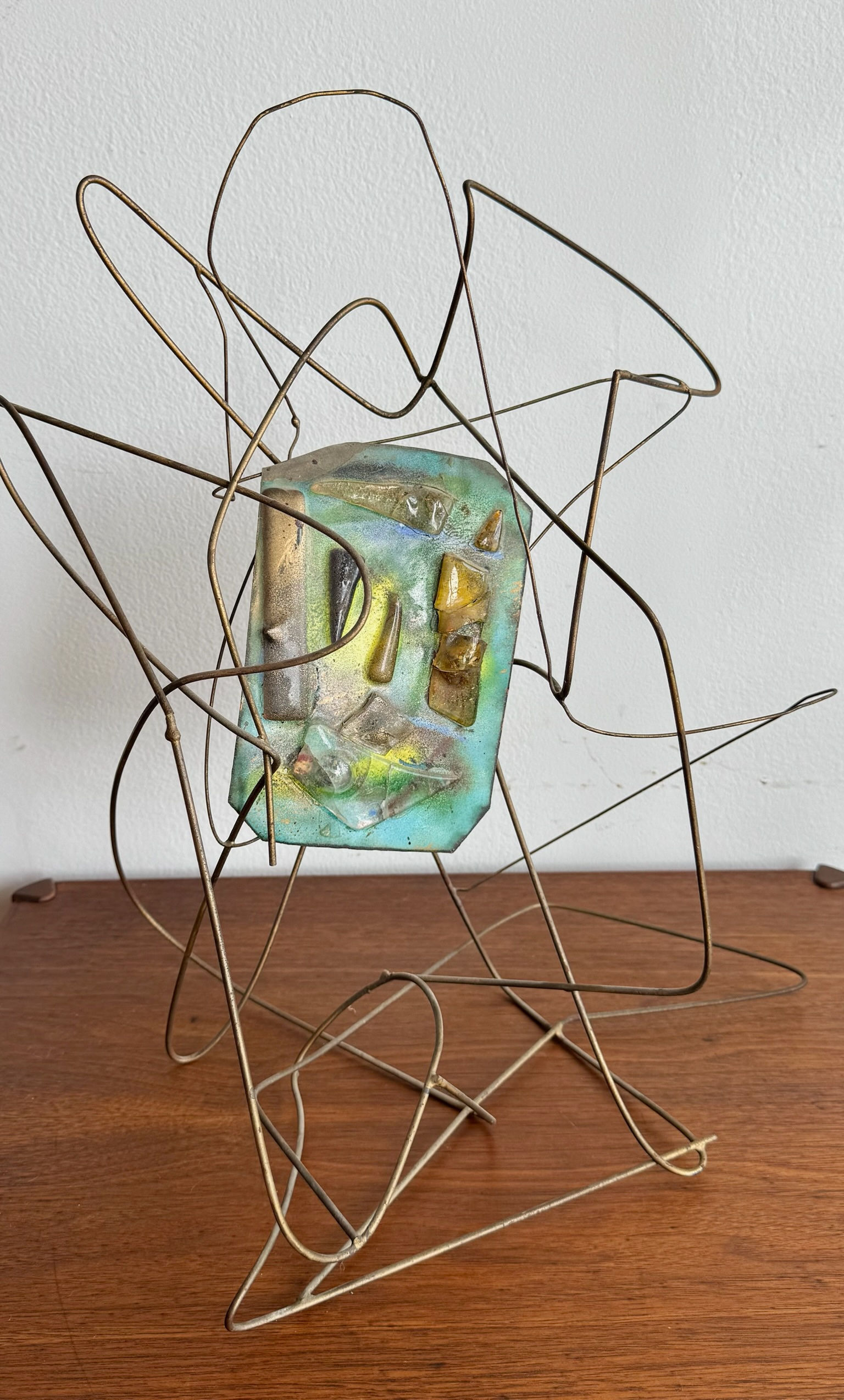 Vintage "Squiggle" Metal/ Glass Wire Sculpture