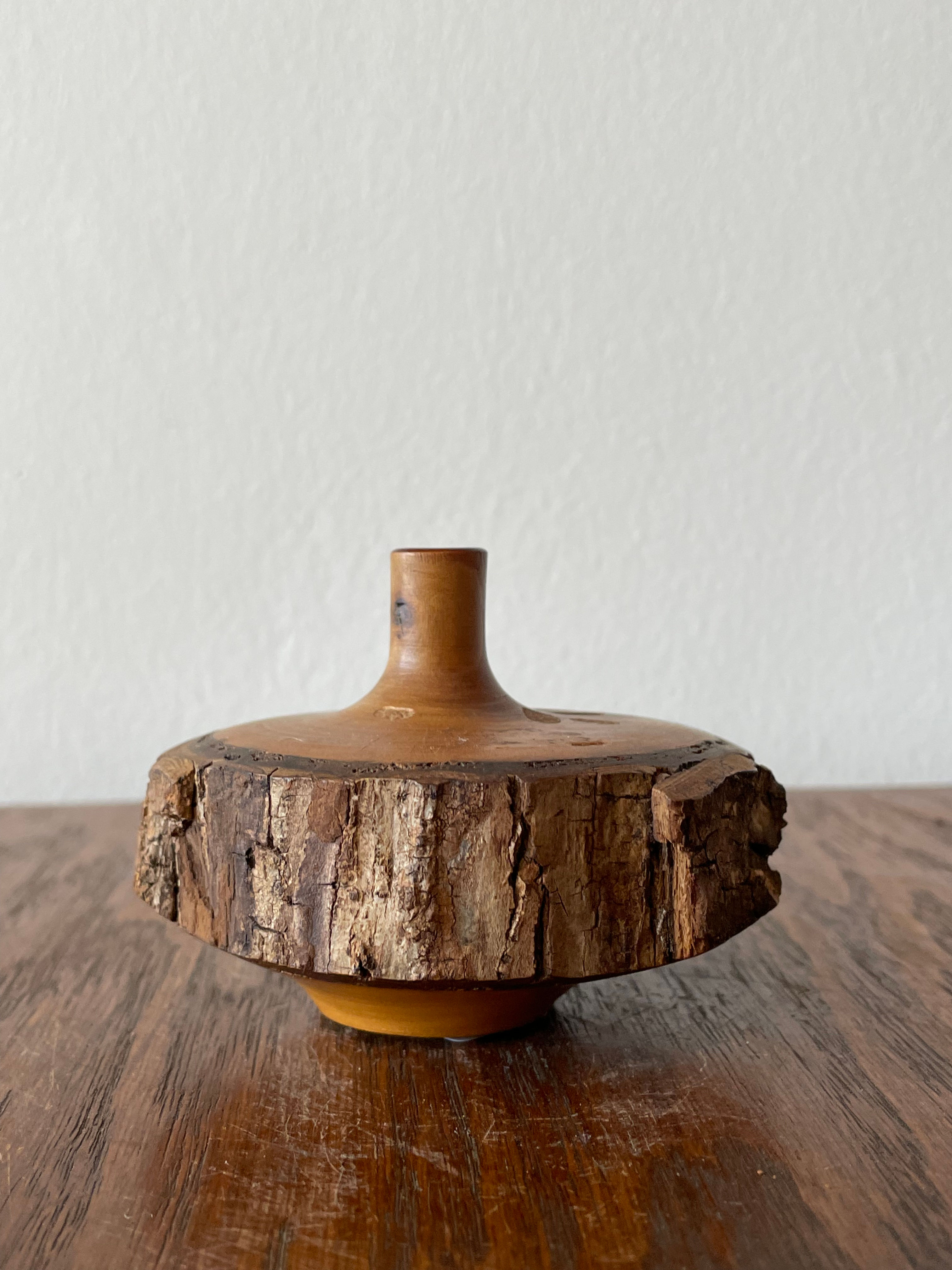 Wooden Japanese Low Sculptural Vase
