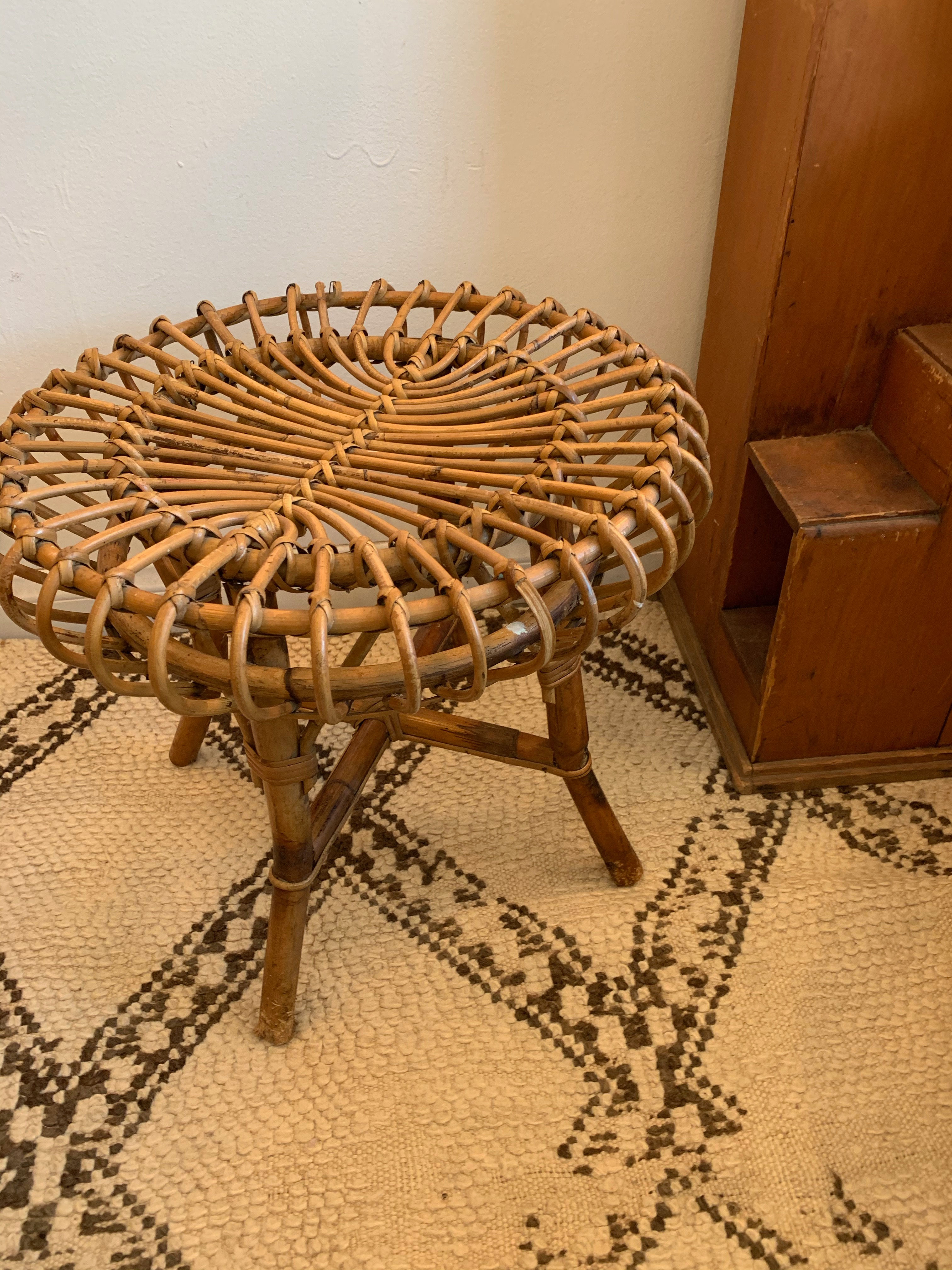 French Rattan Stool