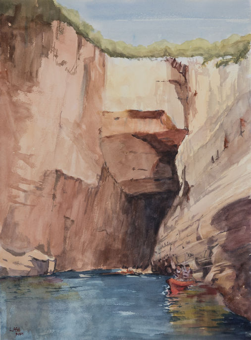 Watercolor painting of cliffs on the coast of Croatia