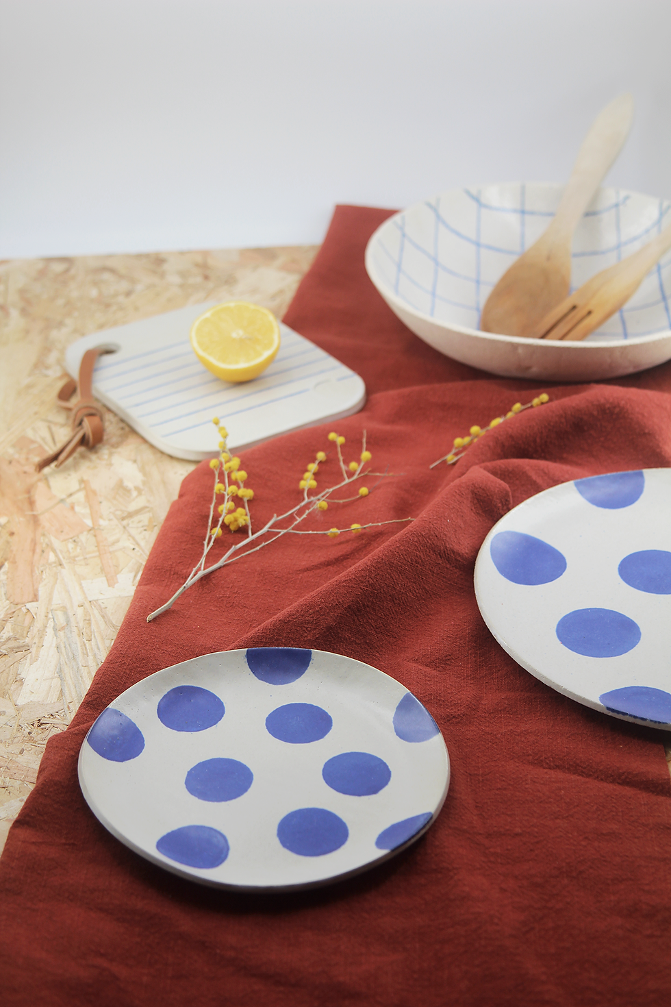 Miniature : assiette pois bleus ceramique planche à découper saladier saintnazaire