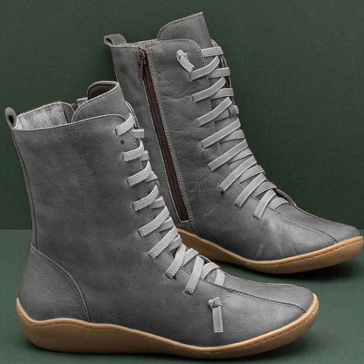 Miniatura: 2022 New Lace-up Side Zipper Ladies Boots Flat Heel Casual Shoes Low Barrel Mar