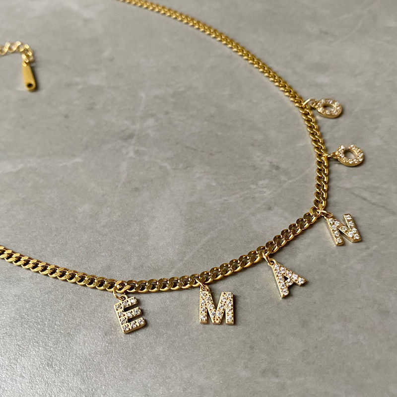 Miniatura: Diy Jewelry Simple Zircon Necklace Niche English Letter Pendant Stainless Steel