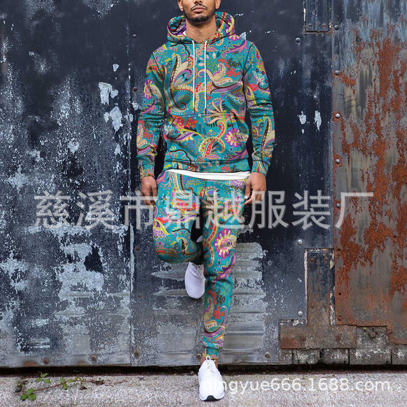 Miniatura: Paisley 3D Printed Pullover Hooded Loose Sports Cool Sweatshirt And Sweatpants 