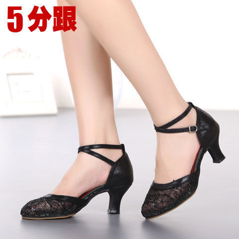 Miniatura: Cross-border Special Latin Dance Shoes Women's Mesh Adult Mid-low Heel Squ