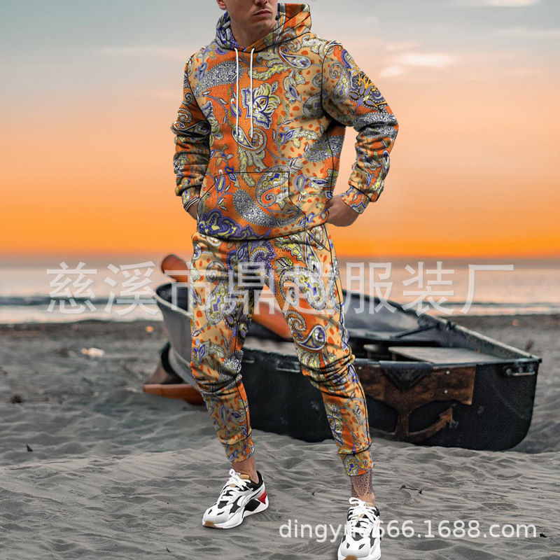 Miniatura: Paisley 3D Printed Pullover Hooded Loose Sports Cool Sweatshirt And Sweatpants 